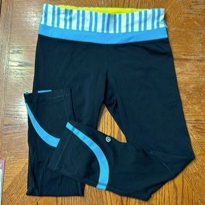 Lululemon great condition black with white/turquoise/yellow waistband